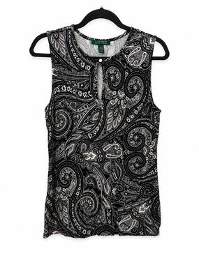 Ralph Lauren Black & White Paisley Keyhole Tank